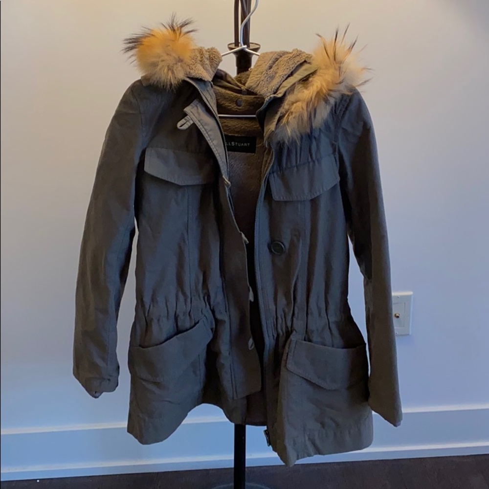 JILL STUART army green coat with real fur